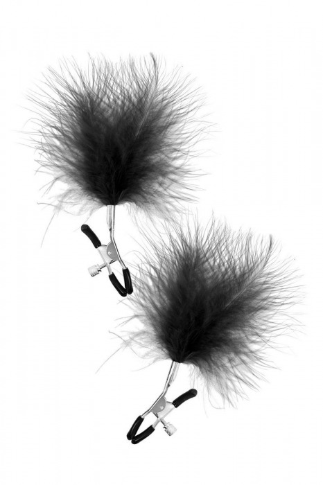 Зажимы на соски с черными пуховыми кисточками Sweet Caress Feather Nipple Clumps - Sweet Caress - купить с доставкой в Мурманске