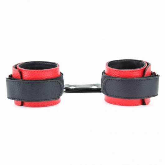 Красно-чёрные кожаные наручники - БДСМ Арсенал - купить с доставкой в Мурманске