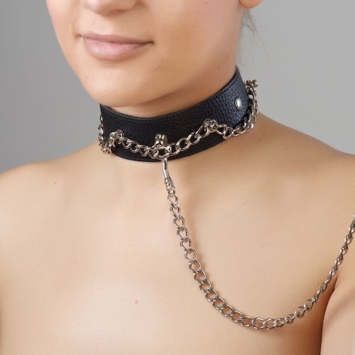 Чёрный ошейник из натуральной кожи - Sitabella - купить с доставкой в Мурманске