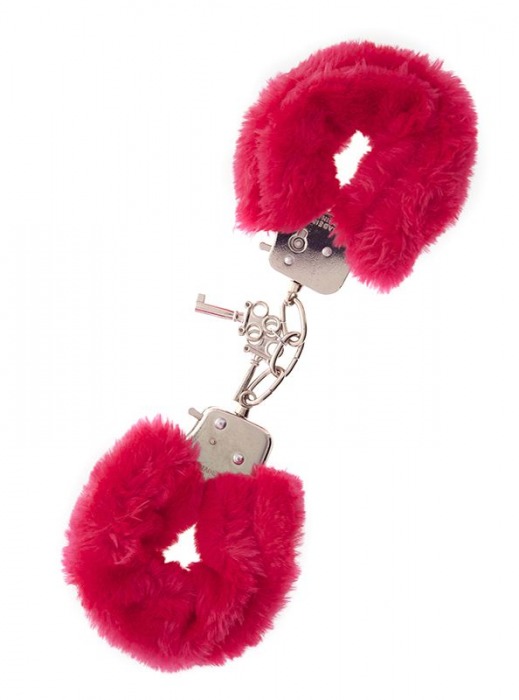 Металлические наручники с красной меховой опушкой METAL HANDCUFF WITH PLUSH RED - Dream Toys - купить с доставкой в Мурманске