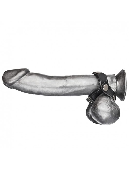 Кольцо на пенис с разделителем мошонки из искусственной кожи на клепках V-STYLE COCK RING - BlueLine - в Мурманске купить с доставкой