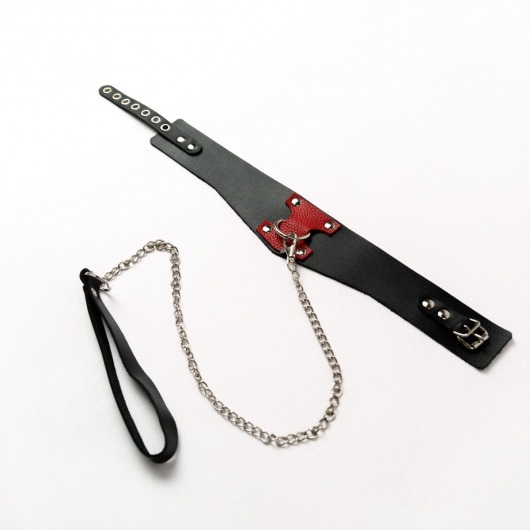 Черный широкий ошейник с красным декором и поводком - Crazy Handmade - купить с доставкой в Мурманске
