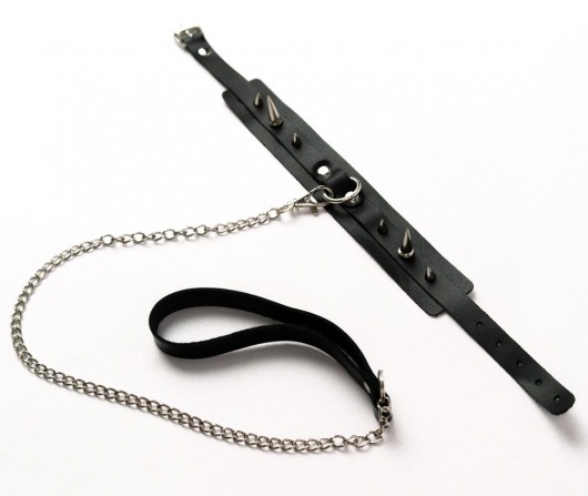 Черный ошейник с шипами и поводком - Crazy Handmade - купить с доставкой в Мурманске