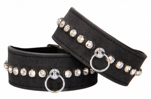 Черные наручники Diamond Studded Wrist Cuffs - Shots Media BV - купить с доставкой в Мурманске