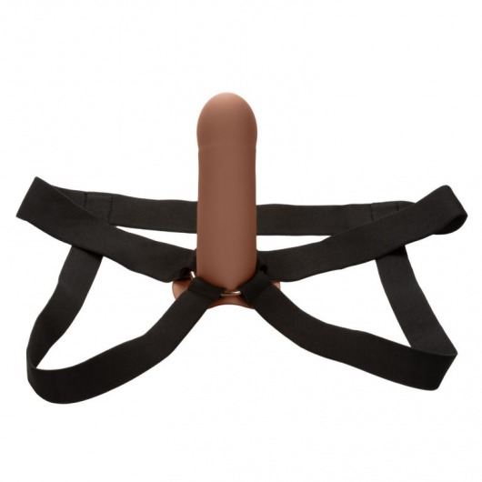 Коричневый фаллопротез из силикона Extension with Harness - 15,75 см. - California Exotic Novelties - купить с доставкой в Мурманске