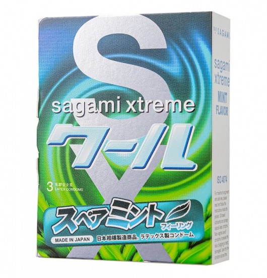 Презервативы Sagami Xtreme Mint с ароматом мяты - 3 шт. - Sagami - купить с доставкой в Мурманске