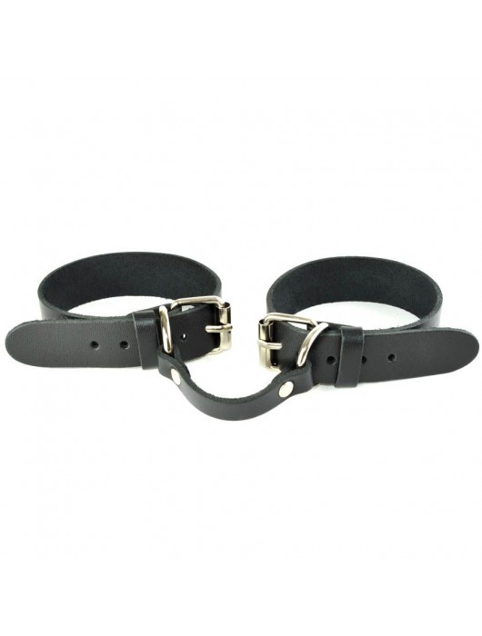 Черные кожаные наручники со съемной красной опушкой - Sitabella - купить с доставкой в Мурманске
