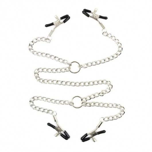 Серебристые зажимы для сосков и половых губ на тонкой цепочке - Notabu - купить с доставкой в Мурманске