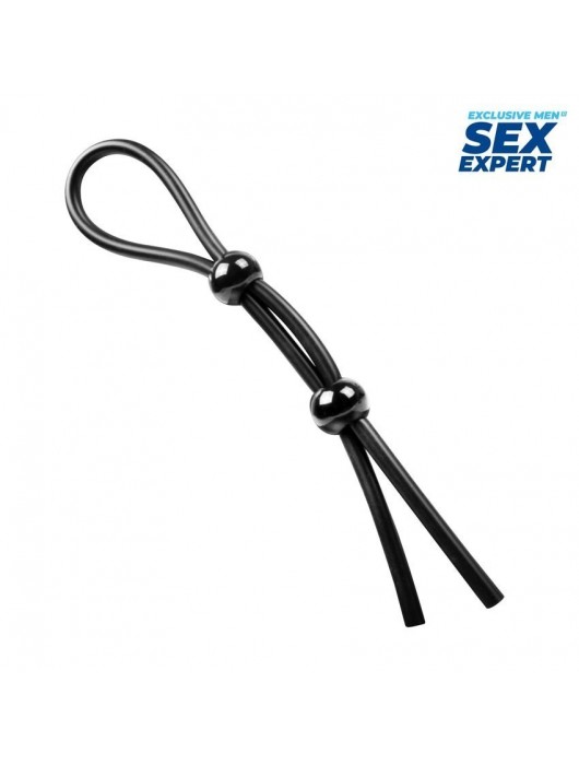 Черное силиконовое лассо с двумя шариками для утяжки - Sex Expert - в Мурманске купить с доставкой