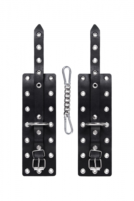 Черные кожаные однослойные наручники с люверсами - Pecado - купить с доставкой в Мурманске