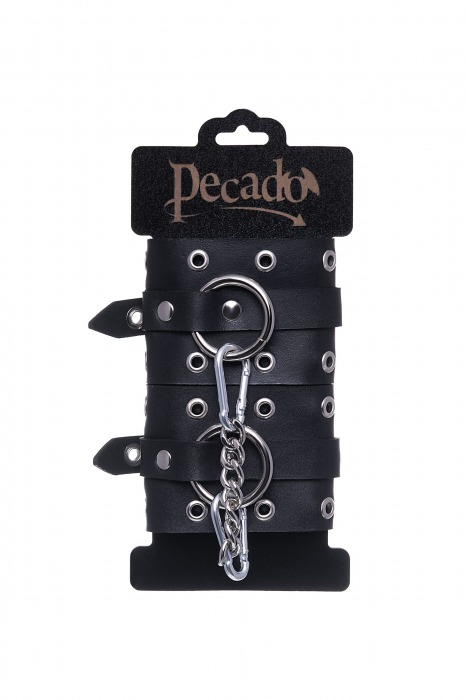 Черные кожаные однослойные наручники с люверсами - Pecado - купить с доставкой в Мурманске