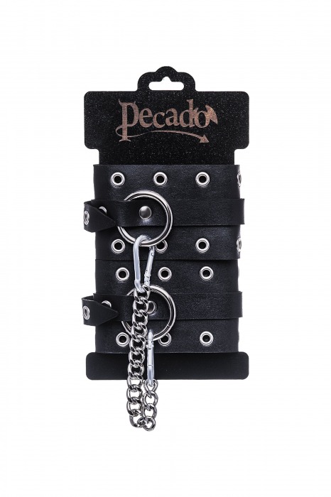 Черные кожаные однослойные оковы с люверсами - Pecado - купить с доставкой в Мурманске