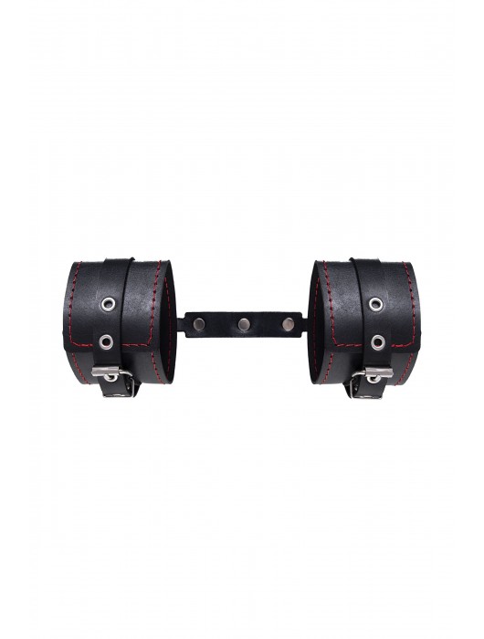 Черные кожаные однослойные оковы с контрастной строчкой - Pecado - купить с доставкой в Мурманске