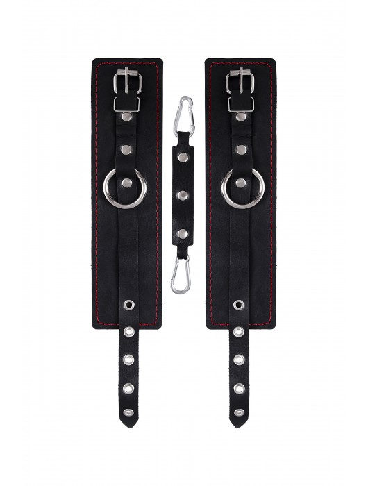 Черные кожаные однослойные оковы с контрастной строчкой - Pecado - купить с доставкой в Мурманске