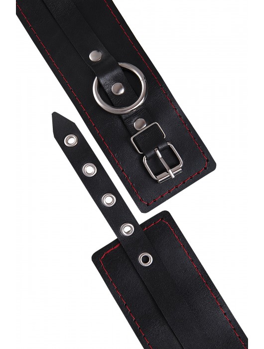 Черные кожаные однослойные оковы с контрастной строчкой - Pecado - купить с доставкой в Мурманске