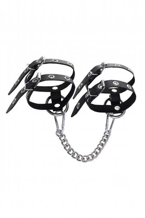 Черные однослойные кожаные оковы из двух ремешков - Pecado - купить с доставкой в Мурманске