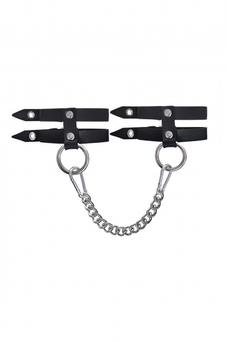 Черные однослойные кожаные оковы из двух ремешков - Pecado - купить с доставкой в Мурманске