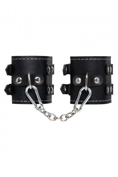 Черные кожаные наручники с двумя ремнями и красной подкладкой - Pecado - купить с доставкой в Мурманске
