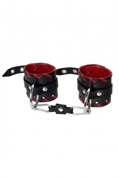 Черно-красные наручники из натуральной кожи - Pecado - купить с доставкой в Мурманске