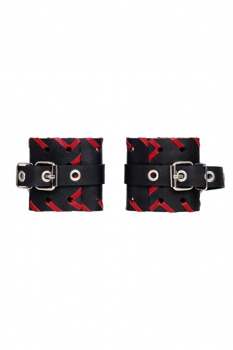 Черно-красные наручники из натуральной кожи - Pecado - купить с доставкой в Мурманске