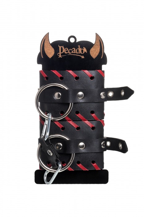 Черно-красные наручники из натуральной кожи - Pecado - купить с доставкой в Мурманске