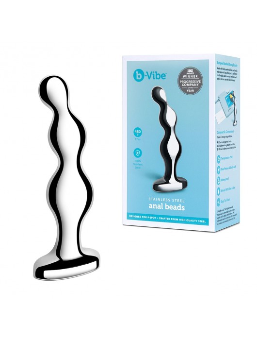 Стальной анальный фаллоимитатор для простаты Stainless Steel Anal Beads - 13 см. - b-Vibe - в Мурманске купить с доставкой