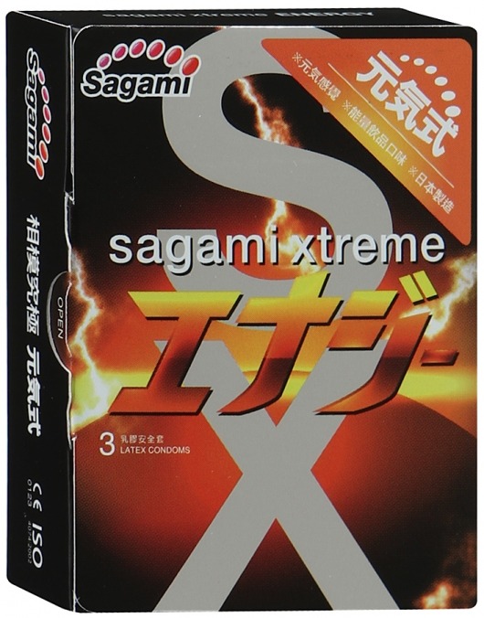 Презервативы Sagami Xtreme ENERGY с ароматом энергетика - 3 шт. - Sagami - купить с доставкой в Мурманске