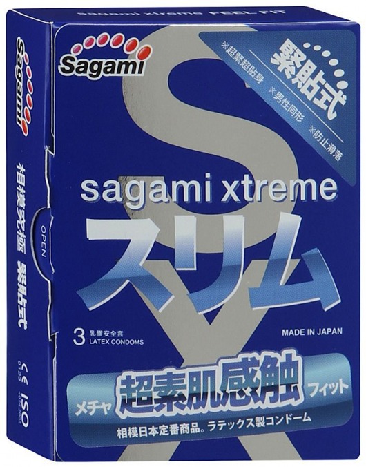 Розовые презервативы Sagami Xtreme FEEL FIT 3D - 3 шт. - Sagami - купить с доставкой в Мурманске