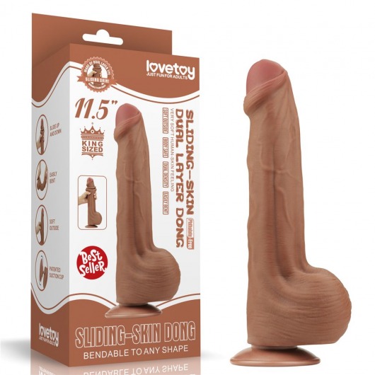 Коричневый фаллоимитатор 11.5 King Sized Sliding Skin Dual Layer Dong - 29 см. - Lovetoy