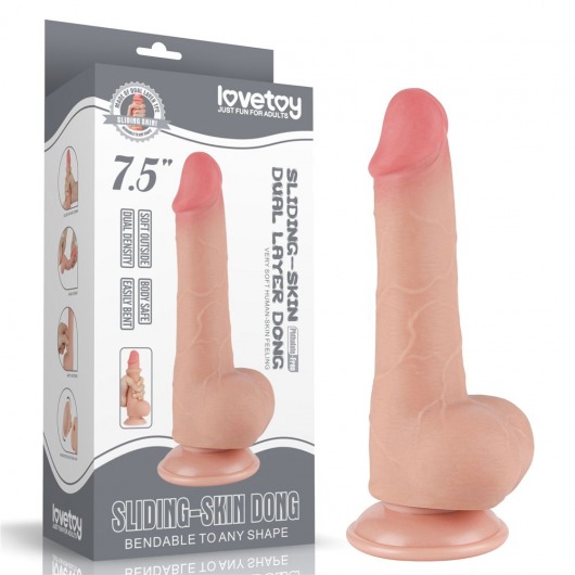 Телесный фаллоимитатор 7.5 Sliding Skin Dual Layer Dong на присоске - 19,5 см. - Lovetoy