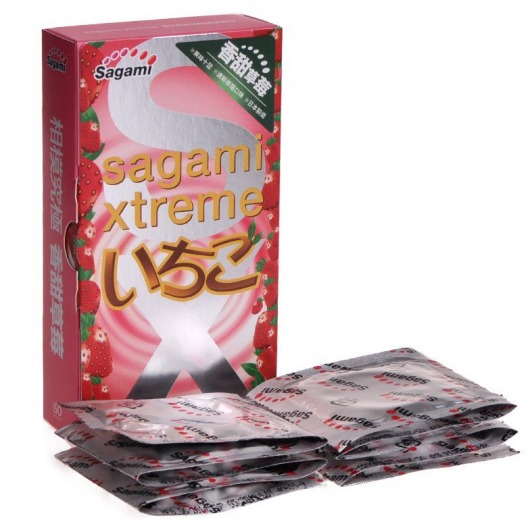 Презервативы Sagami Xtreme Strawberry c ароматом клубники - 10 шт. - Sagami - купить с доставкой в Мурманске