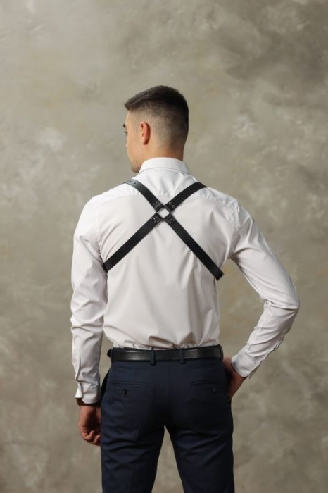 Черная мужская кожаная портупея №4 - БДСМ Арсенал - купить с доставкой в Мурманске