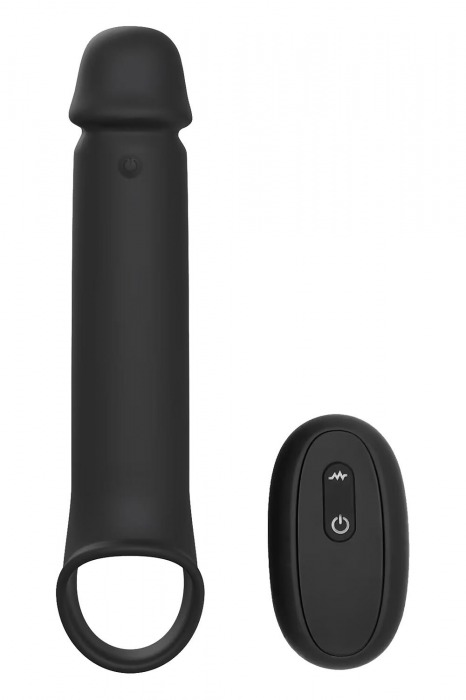 Черная насадка-удлинитель с вибрацией Vibrating Extender With Remote - Dream Toys - в Мурманске купить с доставкой