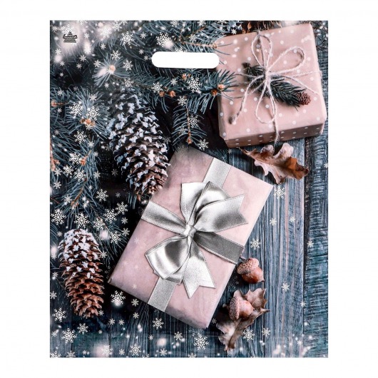Новогодний пакет с принтом в виде подарков и вырубной ручкой (45х38 см) - Сима-Ленд - купить с доставкой в Мурманске