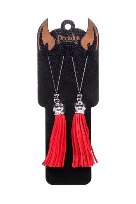 Зажимы на соски «Вилки» с красными кисточками из замши - Pecado - купить с доставкой в Мурманске