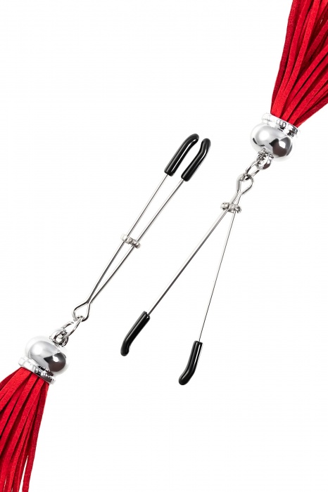 Зажимы на соски «Вилки» с красными кисточками из замши - Pecado - купить с доставкой в Мурманске