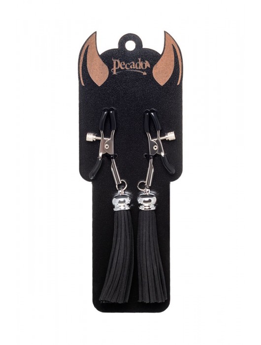Зажимы на соски «Прищепки» с черными кисточками из замши - Pecado - купить с доставкой в Мурманске
