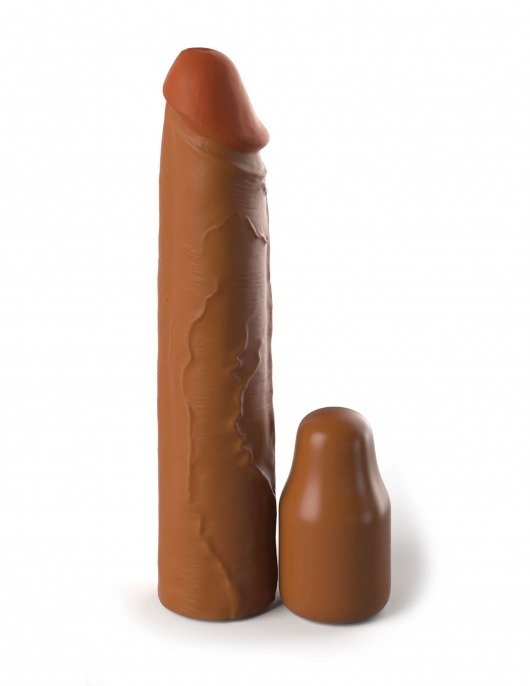 Коричневая насадка на член 2  Silicone X-tension - 20,3 см. - Pipedream - в Мурманске купить с доставкой