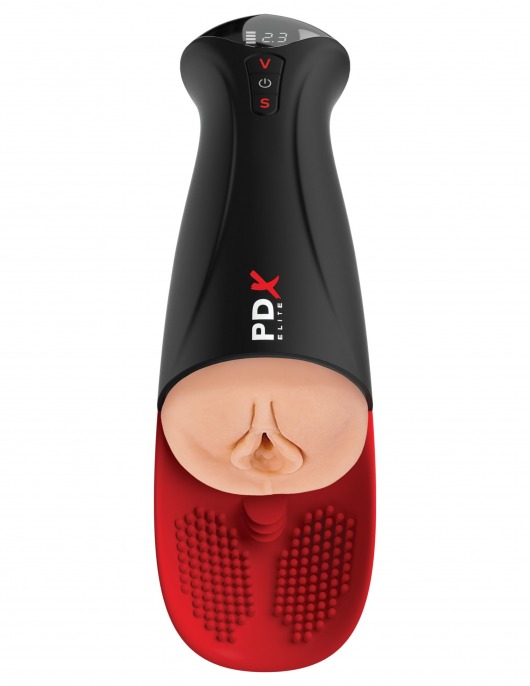 Телесный мастурбатор-вагина в черной колбе с вибрацией Fuck-O-Matic Pro XL - Pipedream - в Мурманске купить с доставкой