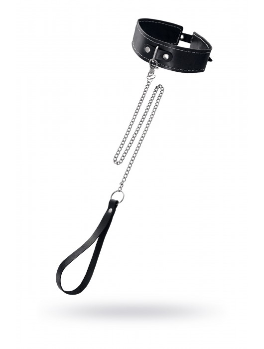 Кожаный двухслойный ошейник с белой строчкой и поводком - Pecado - купить с доставкой в Мурманске