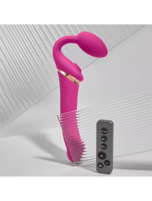 Ярко-розовый безремневой страпон Multi Orgasm Bendable Strap-On size XL с клиторальной стимуляцией - Strap-on-me - купить с доставкой в Мурманске