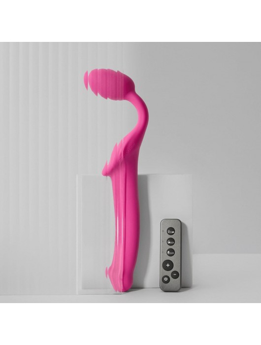 Ярко-розовый безремневой страпон Strap-on-me Vibrating Bendable Strap-On size XL - Strap-on-me - купить с доставкой в Мурманске