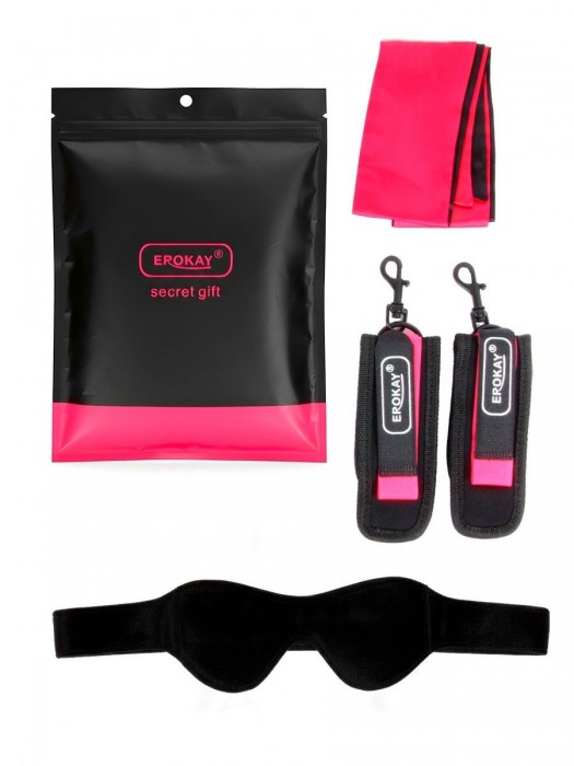 Черно-розовый эротический набор: маска, наручники и повязка - Erokay - купить с доставкой в Мурманске