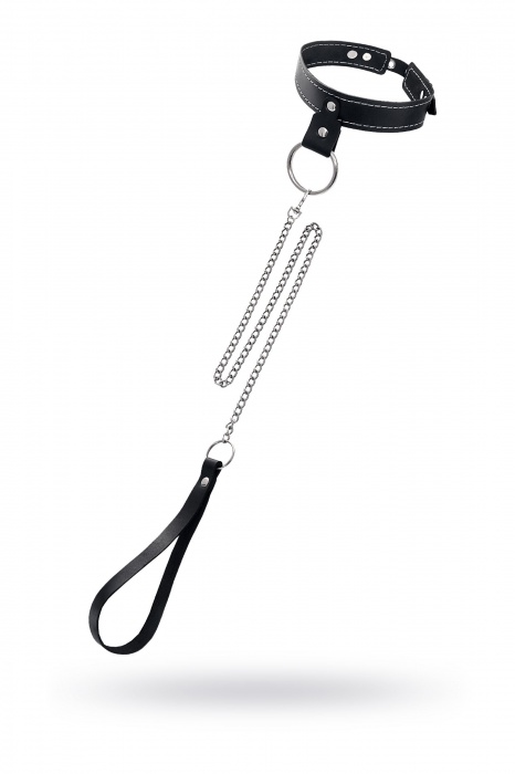 Черный узкий однослойный ошейник с серебристым поводком-цепочкой - Pecado - купить с доставкой в Мурманске