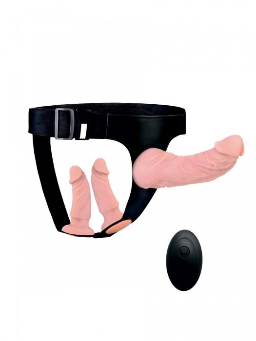 Женский страпон с 3 насадками и вибрацией - Erowoman-Eroman - купить с доставкой в Мурманске