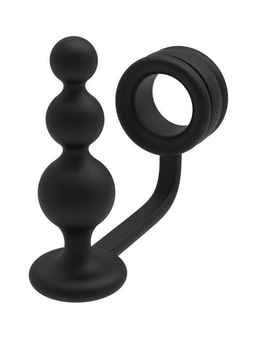 Черное эрекционное кольцо с анальной елочкой Cockring With Beaded Anal Plug - Dream Toys - в Мурманске купить с доставкой