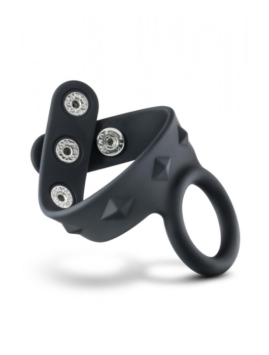 Черное эрекционное кольцо с подхватом мошонки на кнопках VS6 - Blush Novelties - в Мурманске купить с доставкой