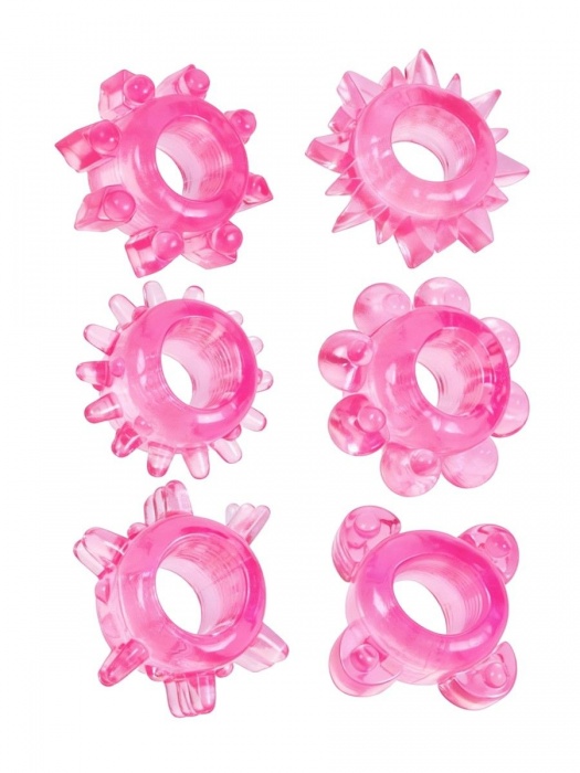 Набор из 6 розовых эрекционных колец с различным рельефом - Erowoman-Eroman - в Мурманске купить с доставкой