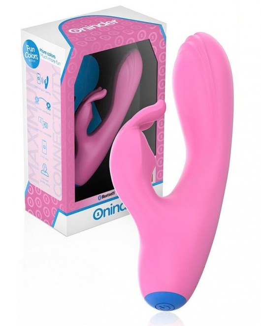 Розовый мини-вибратор типа ’’кролик’’ с управлением через приложение - 14,5 см. - Oninder