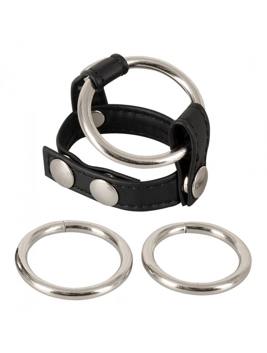 Подхват для мошонки с 3 съемными эрекционными кольцами Leder-Riemen - Orion - в Мурманске купить с доставкой